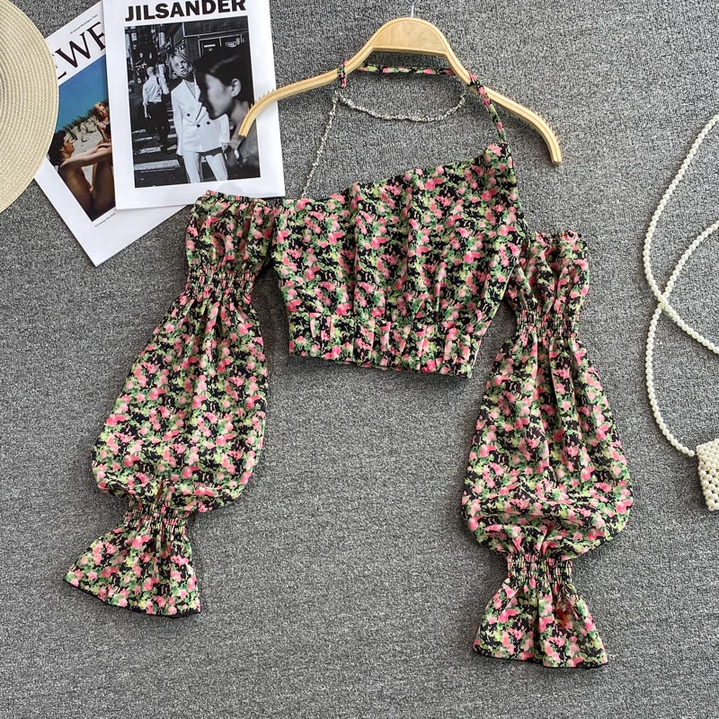 Weekend Deals That Impress Cute floral long sleeve tops crop tops   S468