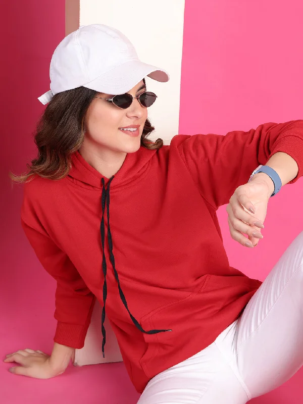 Act Now VimaL Jonney Regular Fit Maroon Solid Hoodie For Women