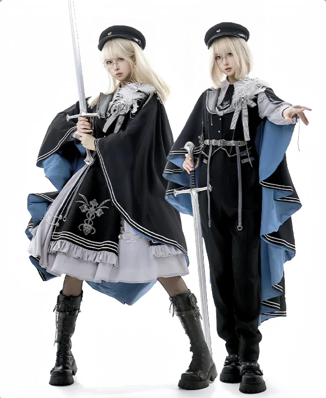 Price Rollback CHUNLV LOLITA~Dark Night Contract~Blue Military Lolita Pants Long Cape Couple Suit