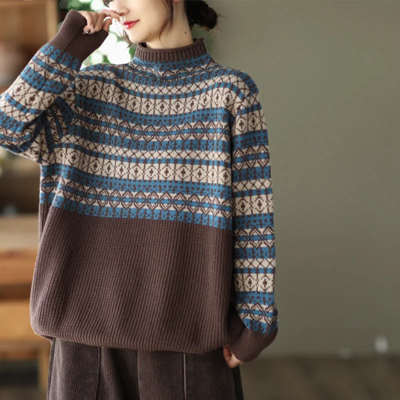 Deep Discounts Babakud Women Autumn Artistic Jacquard Cotton Knitted Sweater