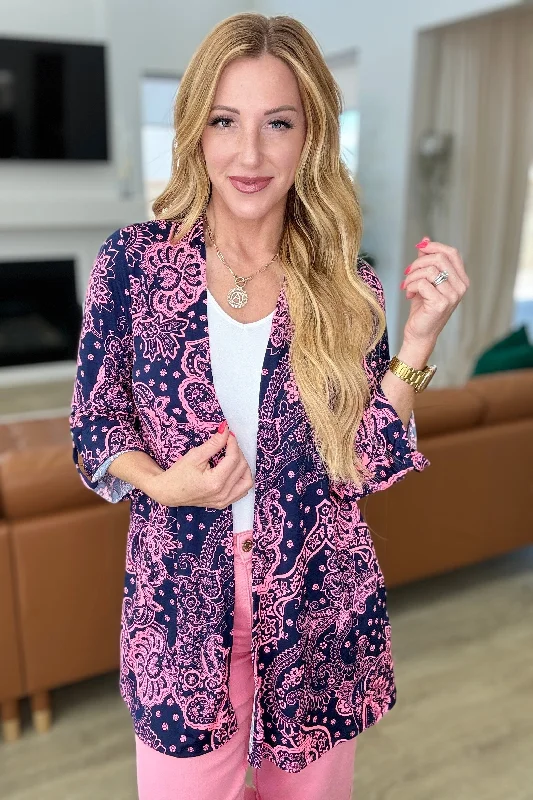 The Best Prices Lizzy Cardigan in Navy and Pink Paisley