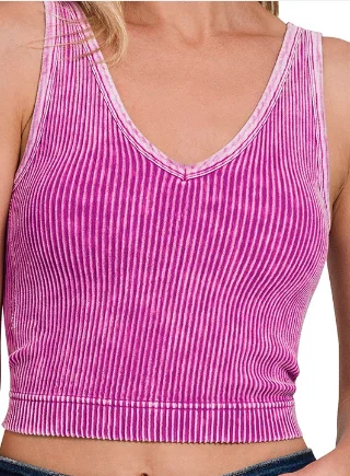 Stock Up and Save Washed Ribbed Cropped Bra-Lt Plum