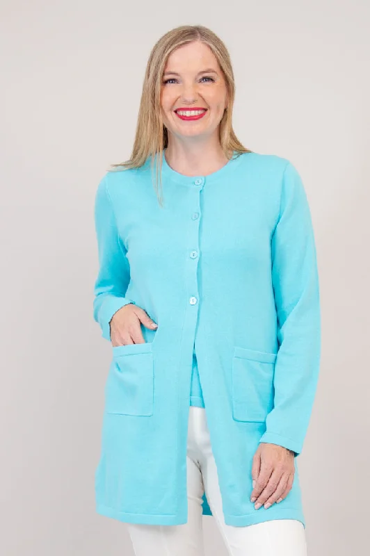 Online Exclusive Tommy Cardigan, Turquoise, Cotton
