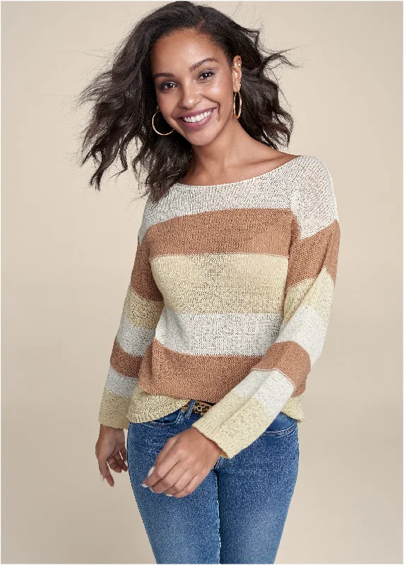 Weekend Deals That Sparkle Striped Sweater - White Multi