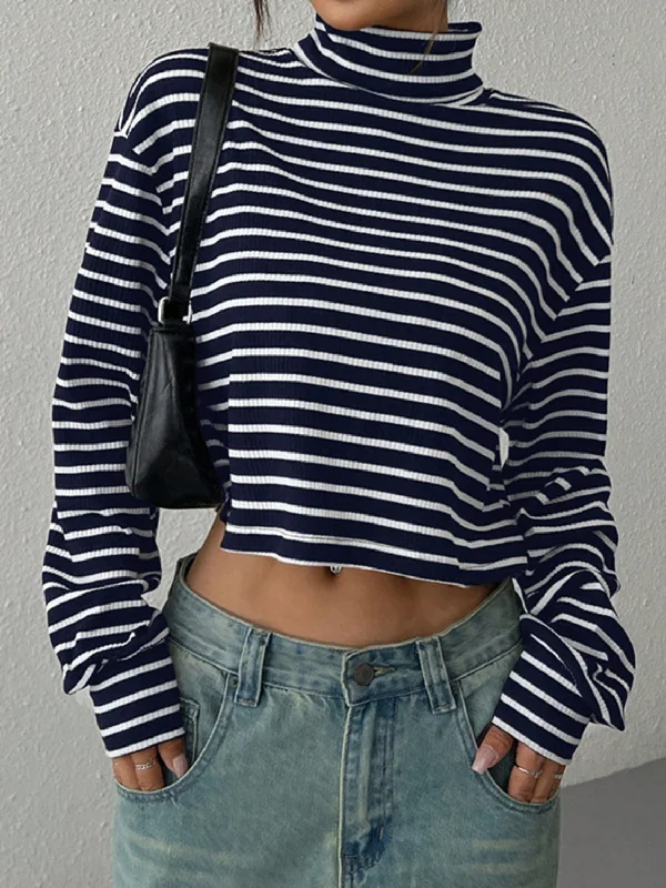 Quick Sale Striped Turtleneck Long Sleeve T-Shirt