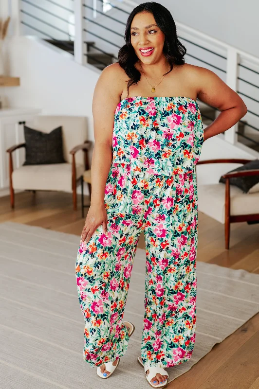 Time-Limited Offer Life of the Party Floral Jumpsuit in Green