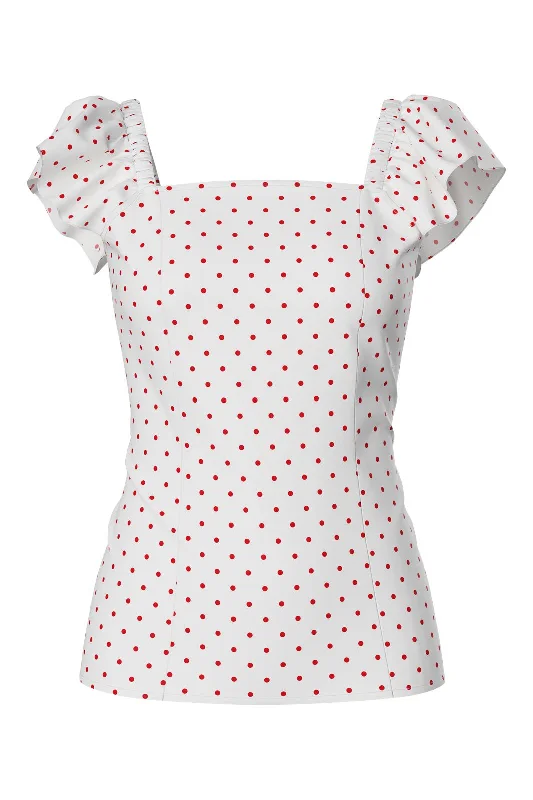 Weekend Savings Sensation Pieces - Pcmalou Sl Midi Frill Top - 4726118 Bright White High Risk Red Dots