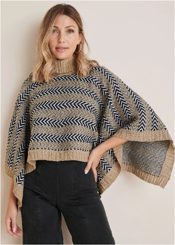 Weekend Offers That Thrill Sweater Poncho - Tan Combo