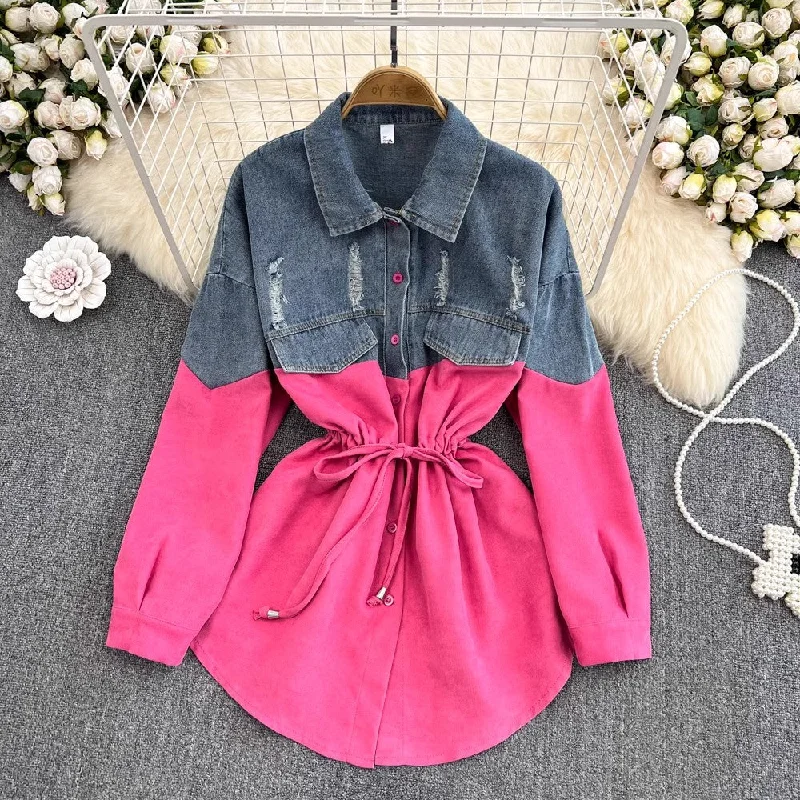 Mega Sale Denim shirt for women new design mid-length top long-sleeved shirt jacket      S4144