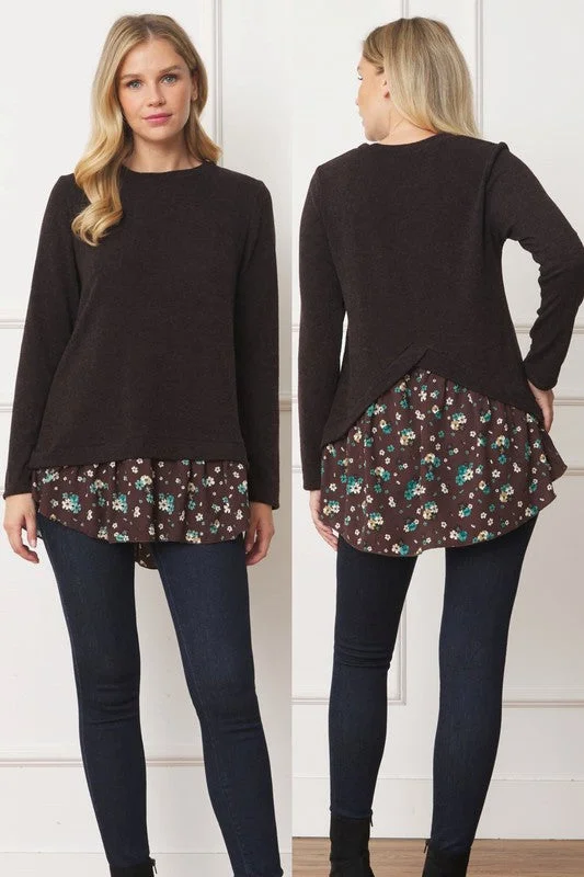 Savings Galore Layered Floral Tulip Hem Back Accent Top