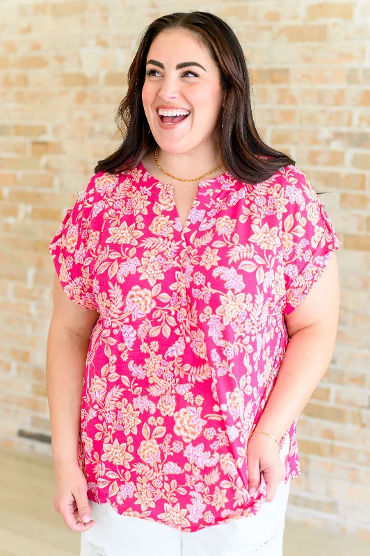 Special Savings Lizzy Cap Sleeve Top in Pink and Peach Floral
