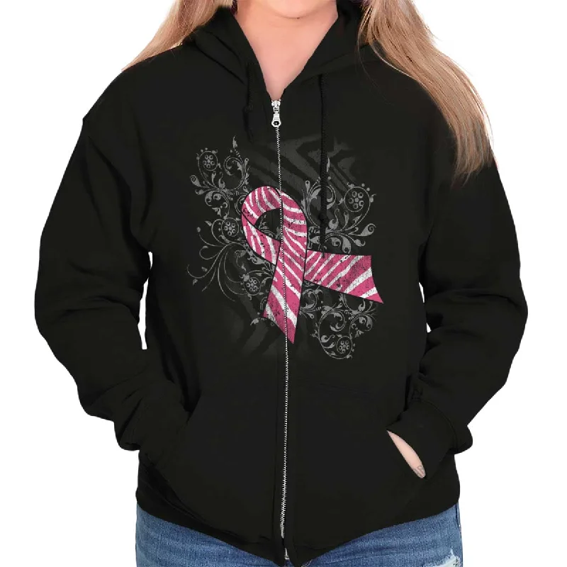 Don't Miss Pink And White Ribbon Zip Hoodie