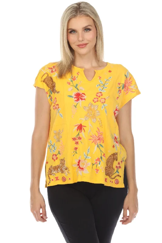 Limited Availability Johnny Was JWLA Paneled Knit Embroidered Tee Boho Chic J15224 **