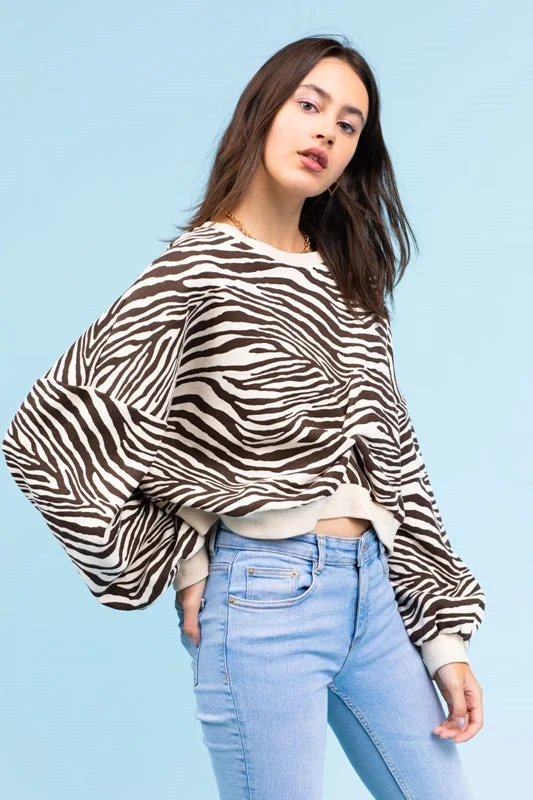 Savings Galore Le Lis Crop Twist Zebra Sweatshirt