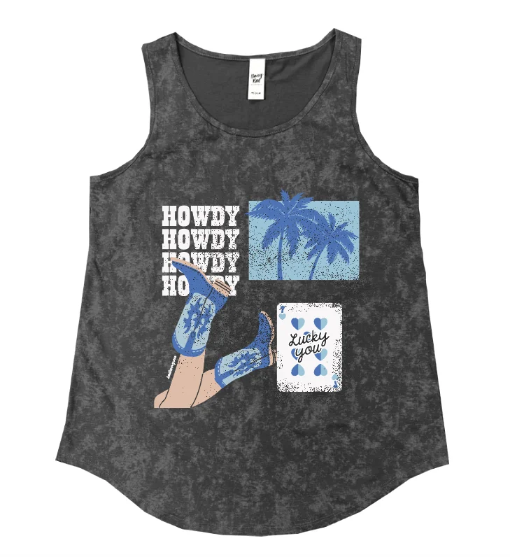 Price Cut Howdy Palm Tree On Black Tank