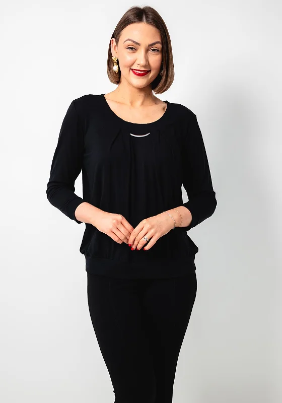 Discount Deals Leon Collection Banded Hem Jersey Top, Black