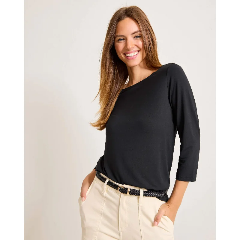 Season Finale Sale Tommy Bahama Women's Kona Isles 3/4 Sleeve Boat Neck Top - Black
