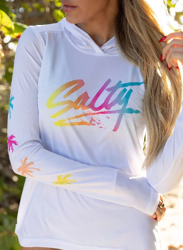 Super Bargain Seas The Day White Eco Solar UPF 50+ Long Sleeve Hoodie