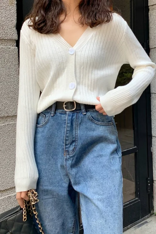 YEAR-End Clearance BerryBetty - V-neckline Ribbed Button Cardigan