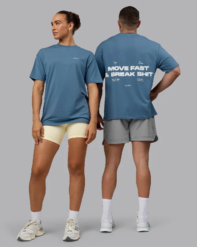 Stock Clearance Unisex Move Fast Value Series FLXCotton Tee Oversize - Elemental Blue-Off White