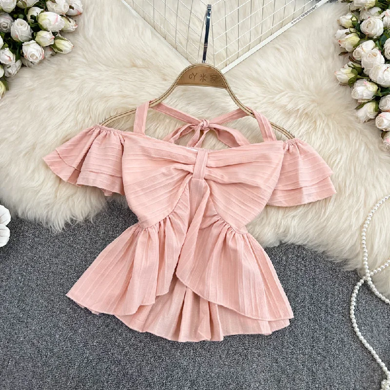 Quick Sale Cute crop top off shoulder tops      S317