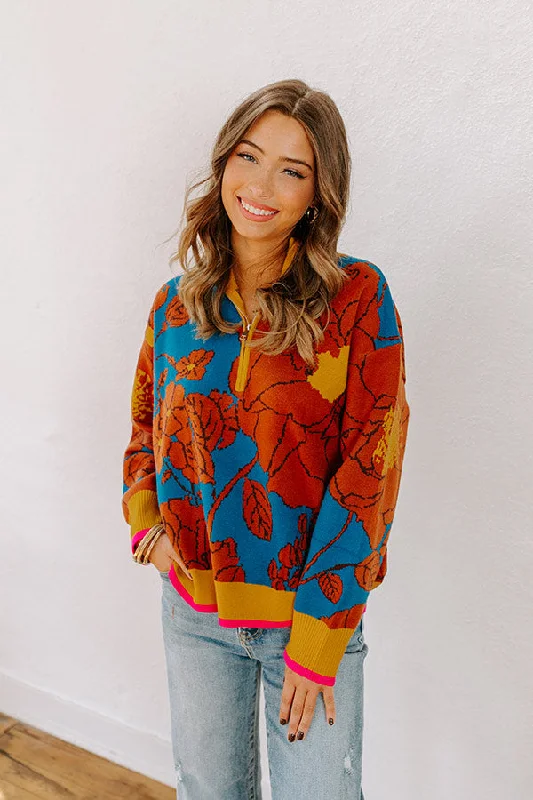 Exclusive Online Offer Cider And Sunsets Floral Sweater in Blue