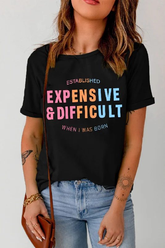 Now or Never Slogan Graphic Cuffed Sleeve Tee