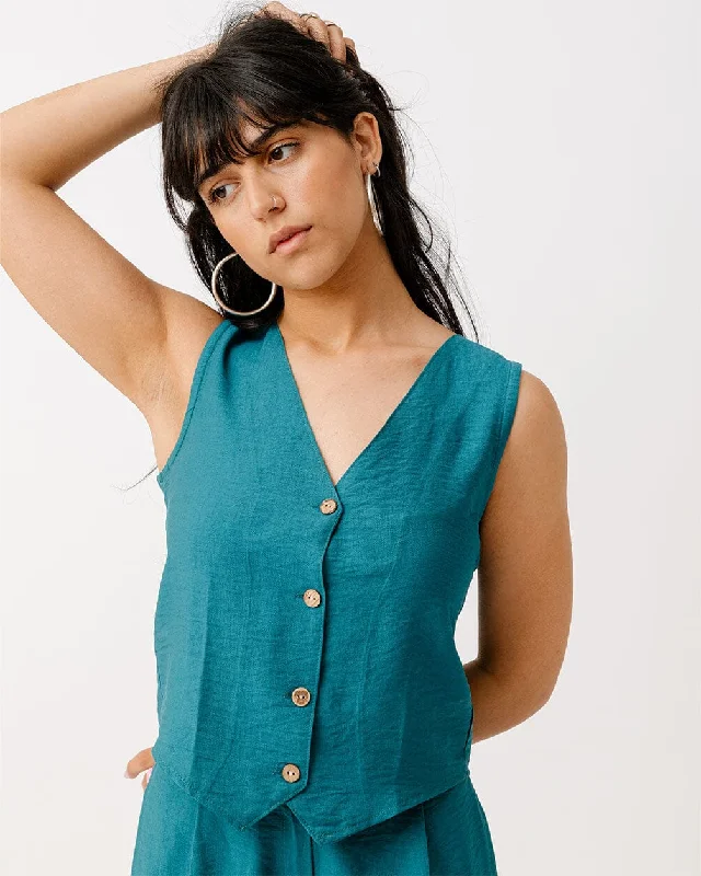Low Prices Teal Linen Vest