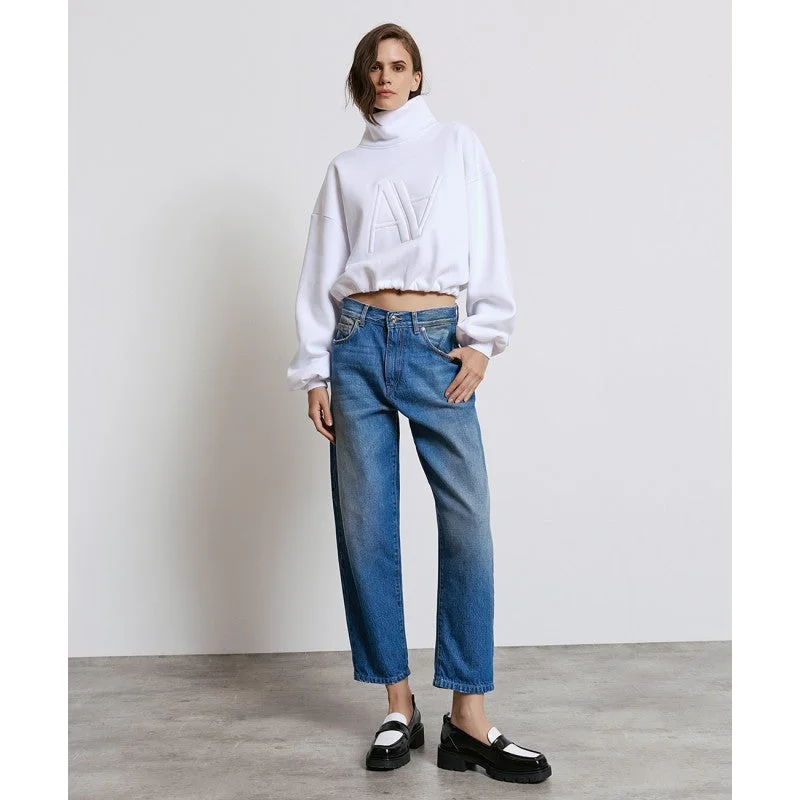 Savings Alert Access Cropped White Sweatshirt With Logo