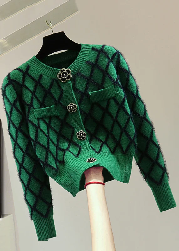 Overstock Sale Natural Green Striped Patchwork Cotton Knitted Sweaters Winter