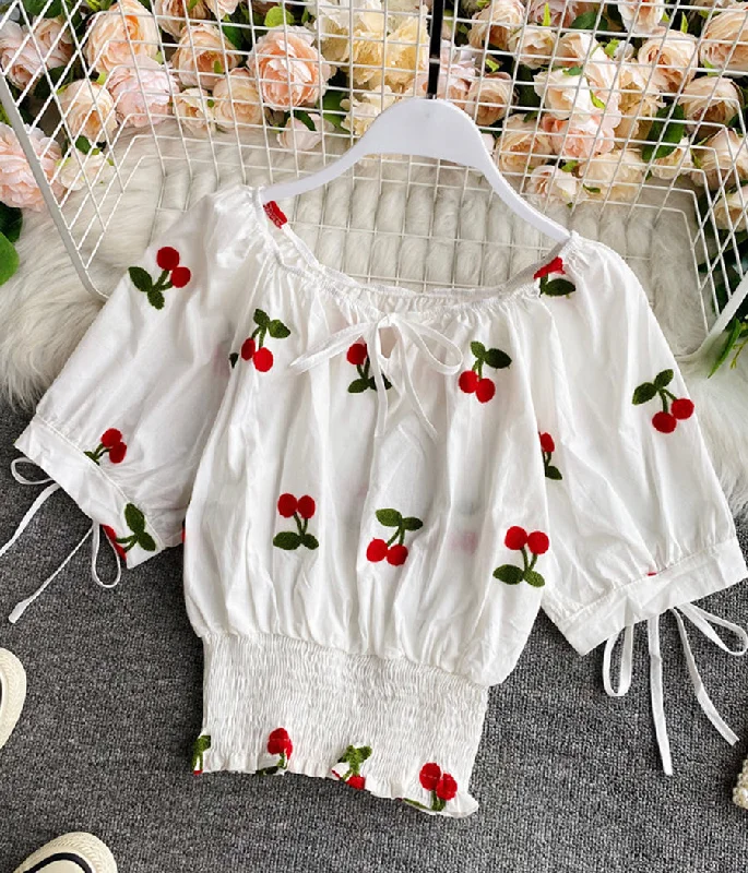Weekend Sale: Don't Miss Out Cute summer puff sleeve applique top    S36