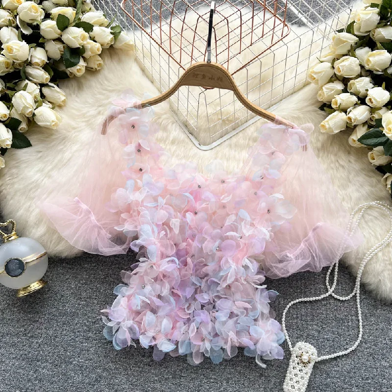 Final Markdown Cute flower crop tops   S355