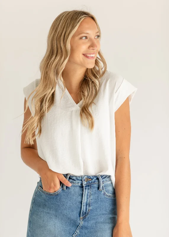 Great Deals Madison V-Neck Short Sleeve Flowy Top - FINAL SALE
