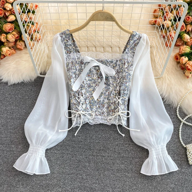 Midnight Sale Cute flora long sleeve tops fashion tops    S200