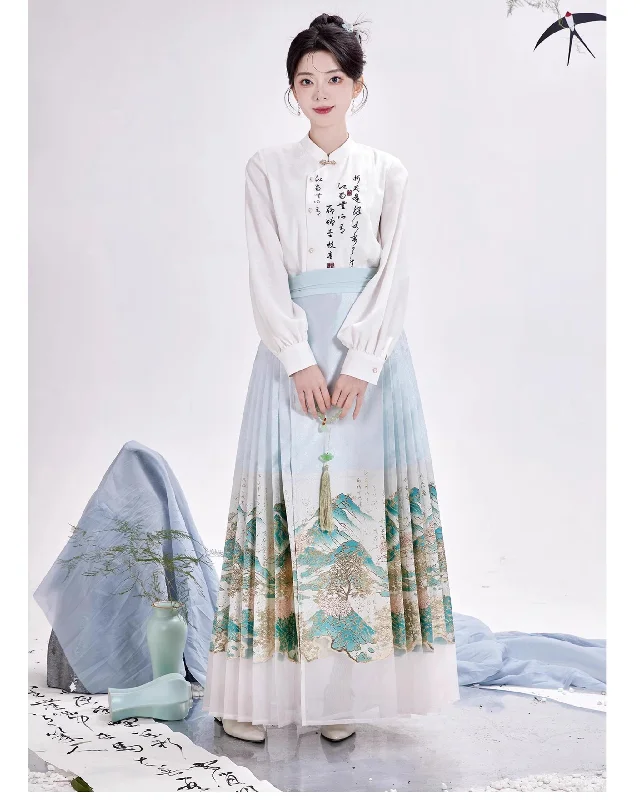 Unmissable Sale Chixia~Chinese Symbol of Misty Landscape~Han Lolita Skirt Printed Blouse and Floral Horse-Face Skirt