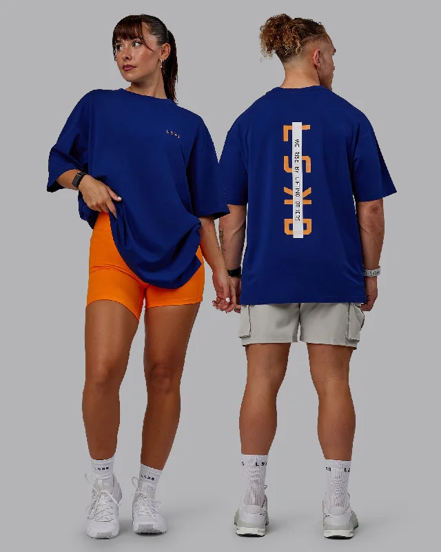 Weekend Deals to Make You Smile Unisex Strike Through FLXCotton Tee Oversize - Midnight Blue-Vibrant Orange