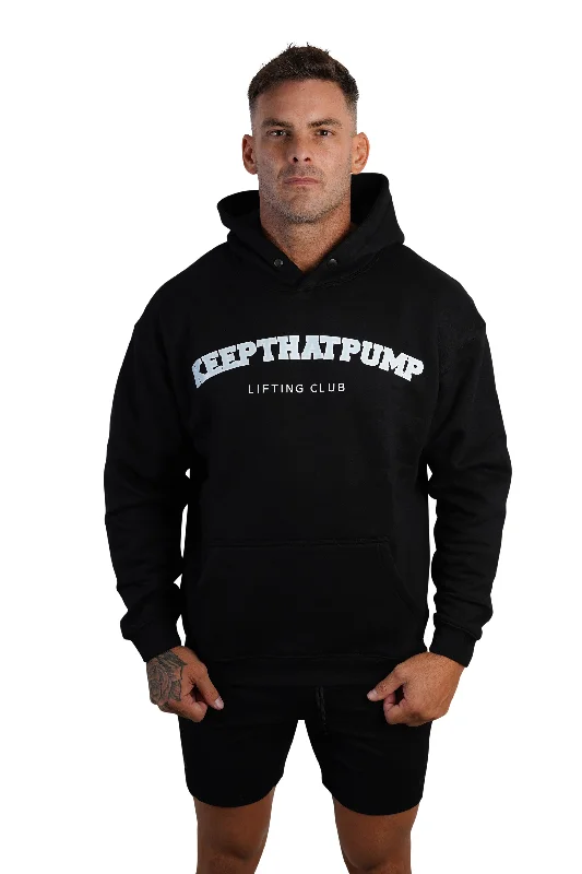 Referral Discount Lifting Club Hoodie Unisex - Black with Baby Blue Logo