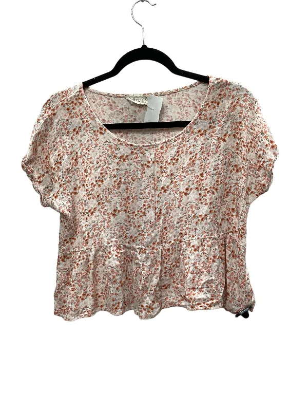 Steals and Deals Floral Print Top Short Sleeve Basic Hippie Rose, Size M