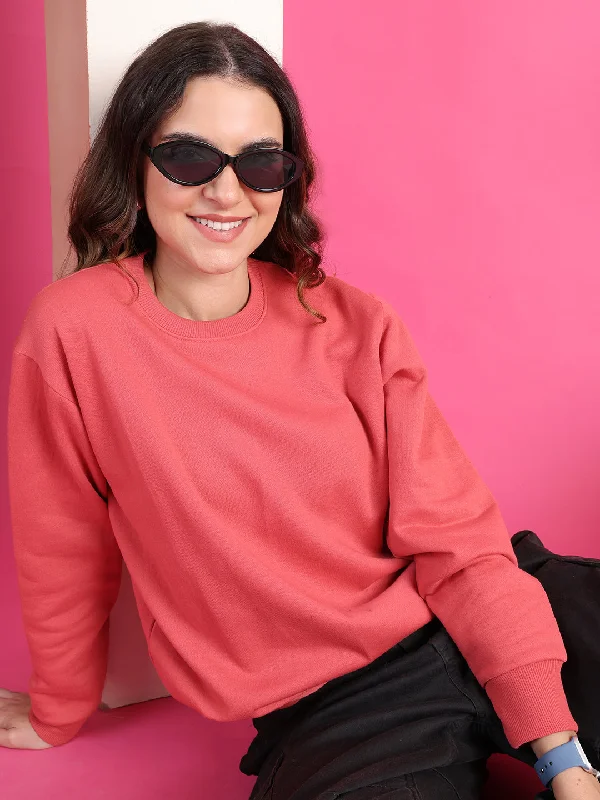 Low Price VimaL Jonney Regular Fit Pink Solid Sweatshirt For Women