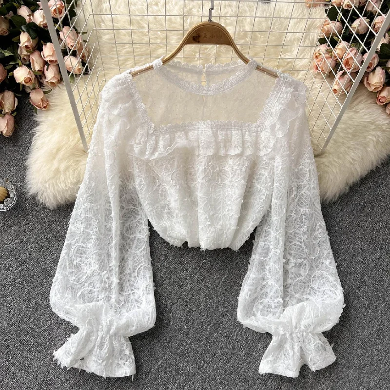 Price Break Lovely see-through long-sleeved lace top   S254
