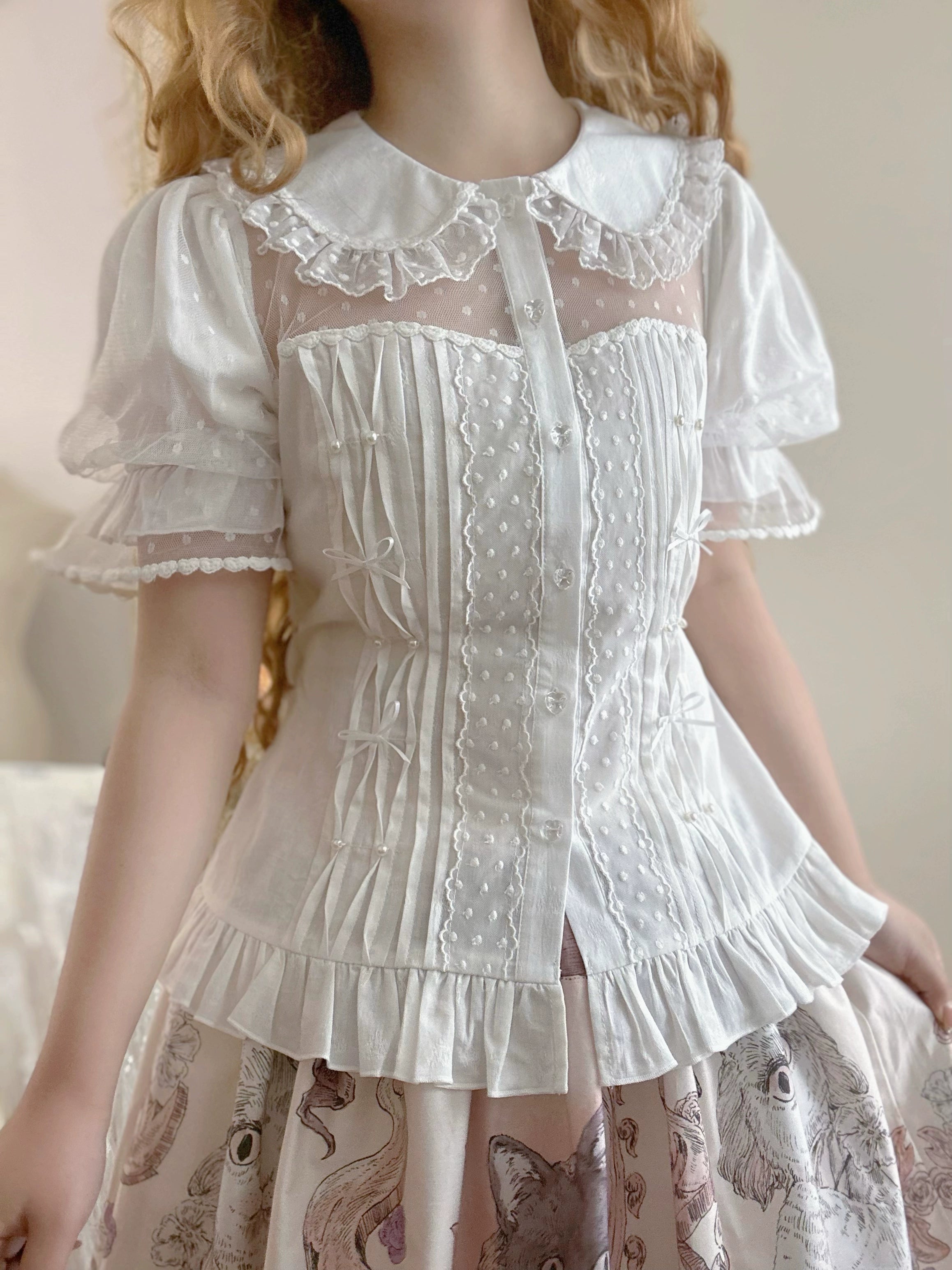 Instant Savings Magic Tea Party~Little Heart~Cotton Lolita Shirt Versatile Puffy Sleeve Blouse