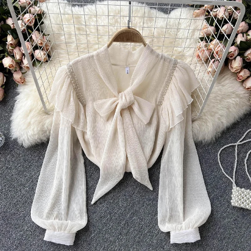 Great Bargains Cute bow long sleeve top      S218