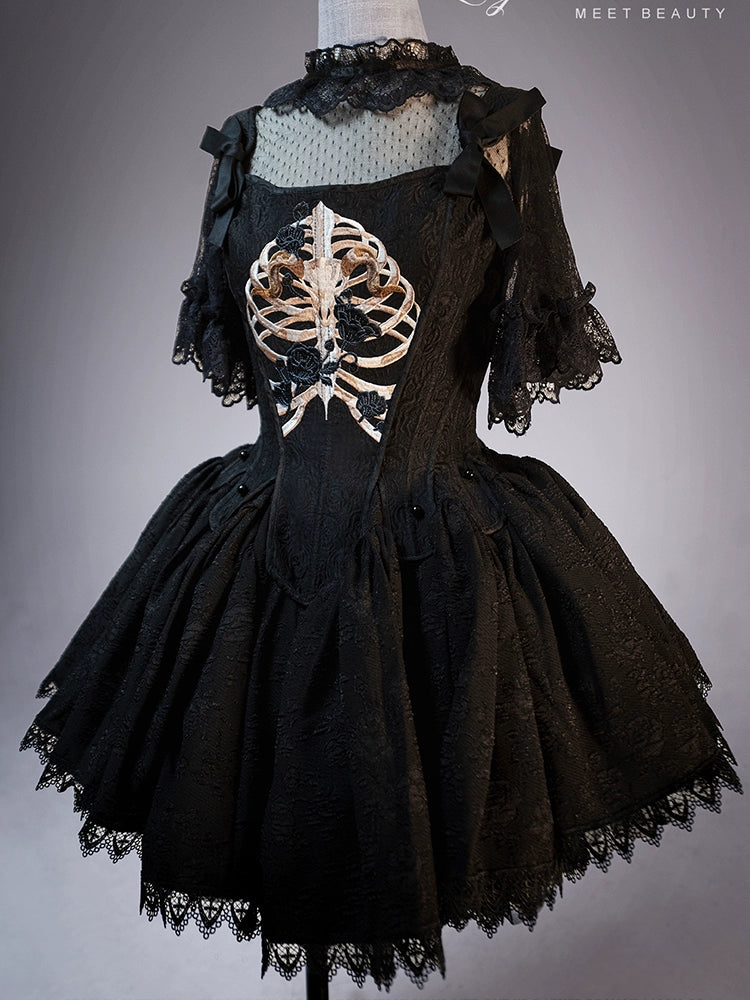 Weekend Specials to Delight (BFM)Lingxi Lolita~Bone island Gothic Lolita Corset Goth Blouse Skirt Set