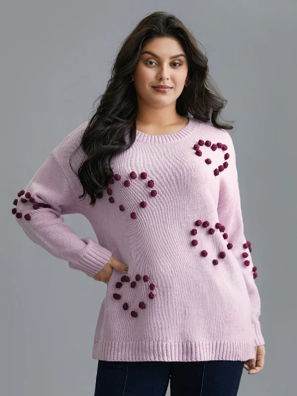 Price Drop Alert 3D Hearts Drop Shoulder Sleeve Pullover