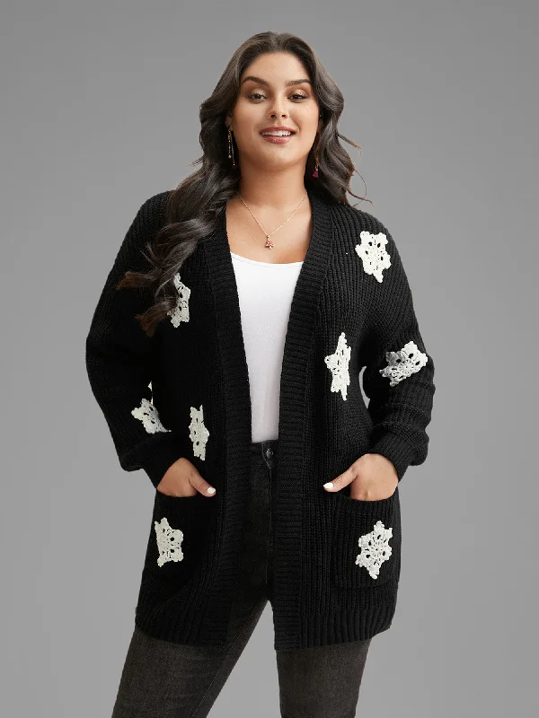 Clearance Event Snowflakes Embroidered  Open Cardigan