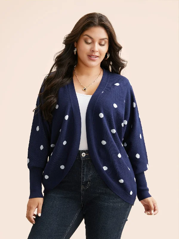 Limited Time Discount Polka Dot Curved Hem Dolman Sleeve Cardigan