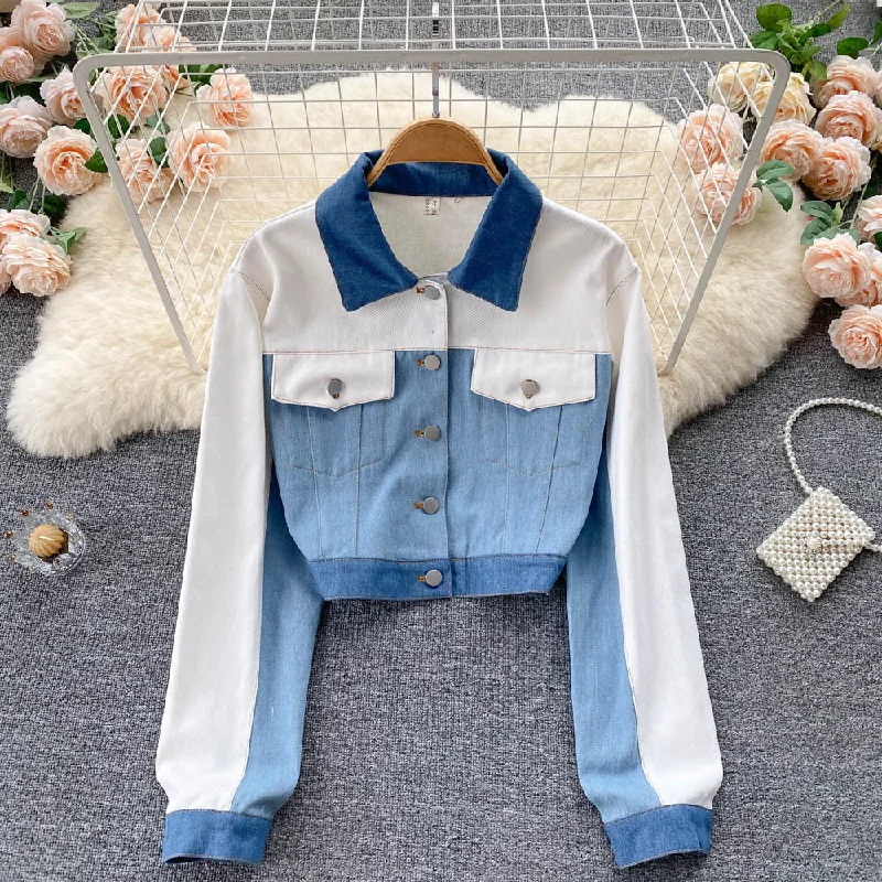 Weekend Bargains Await You Cute dual tone denim jacket    S484