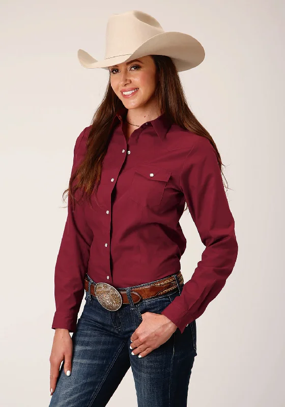 Top Pick Roper Womens Solid Broadcloth Deep Russet Cotton Blend L/S Shirt