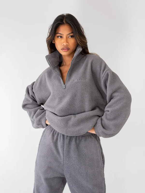 Savings Galore Borg 1/4 Zip Sweater - Charcoal