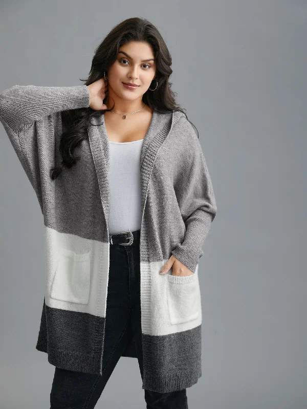 Value Deals Color Block Dolman Sleeves Hooded Knit Cardigan